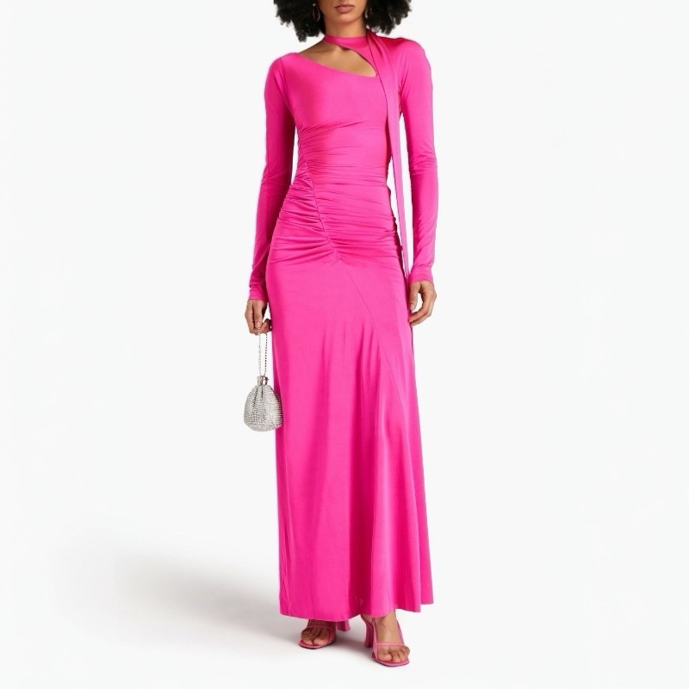 US 0/2 VICTORIA BECKHAM Cutout ruched satin-jersey maxi dress NWT